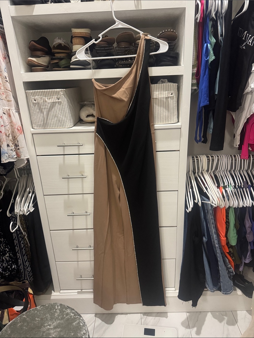 Fashion Nova Two-Tone Asymmetric jumpsuit medium with rhinestones